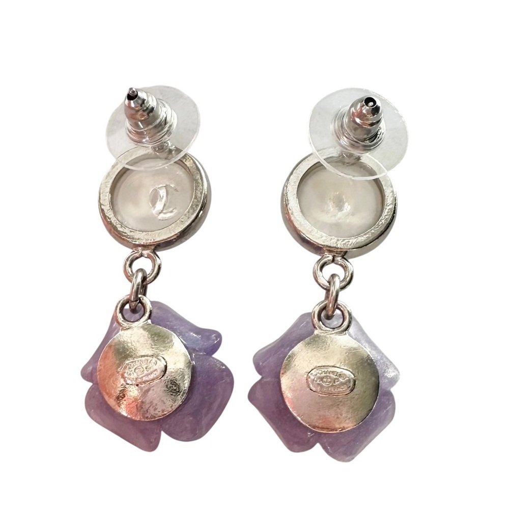 Chanel Purple Camellia Flower Silver Studded Earring Set with Box - Picture 9 of 15